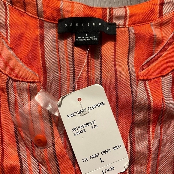 Sanctuary Tie Front‎ Craft Shell Orange Striped Knottes Tank - Picture 4 of 5